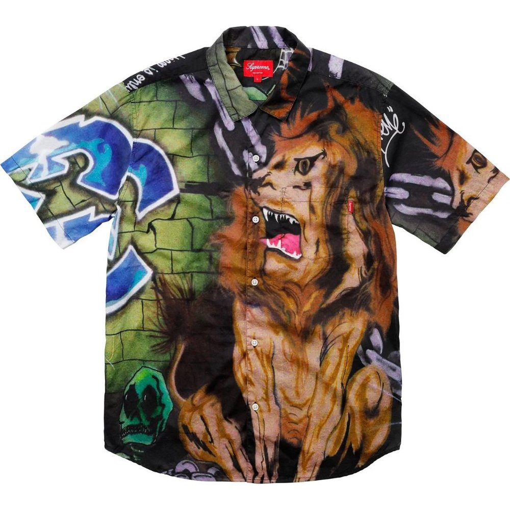 Supreme Button Down Shirt Lion's Den Graffiti Print